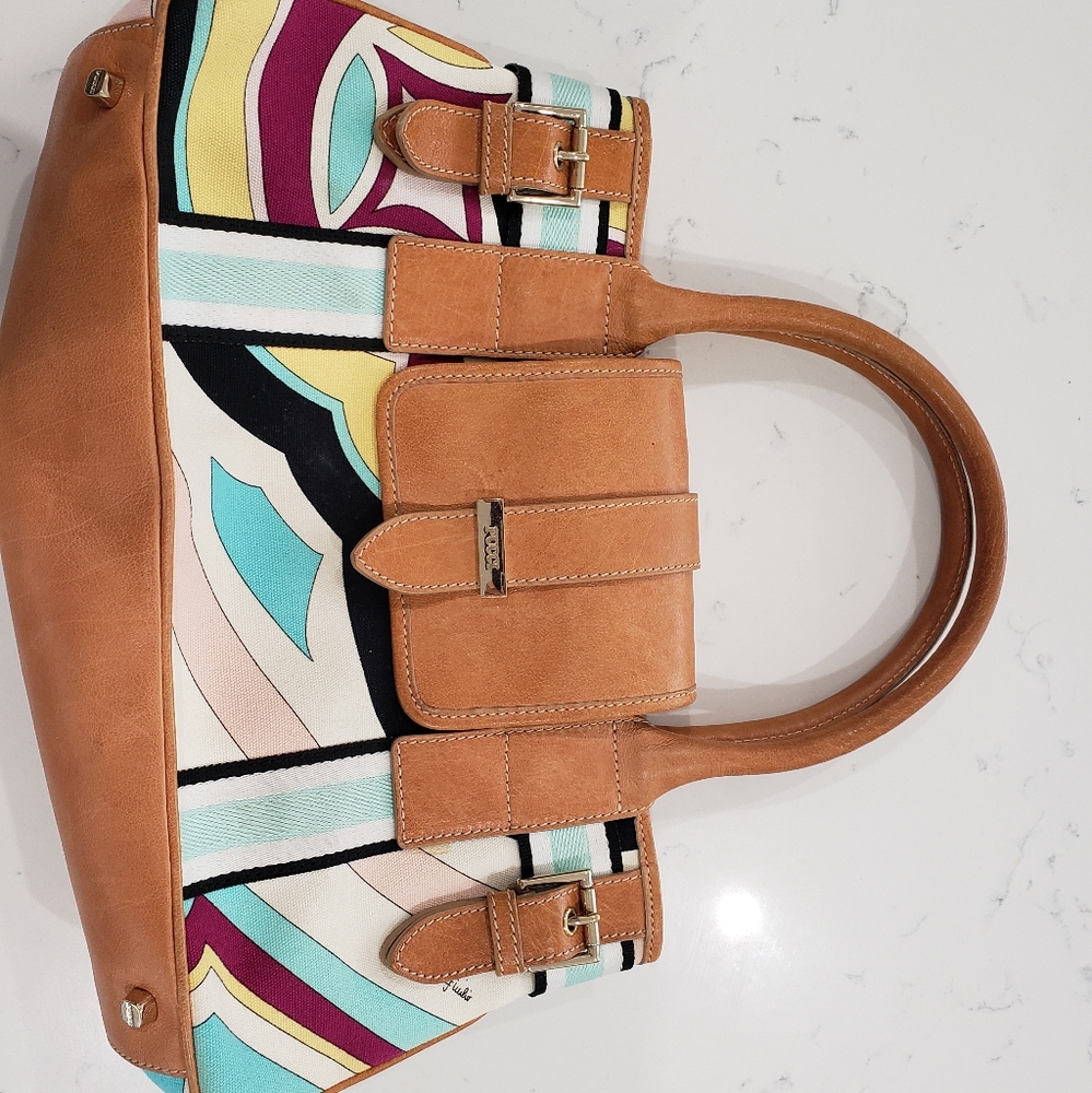 Pucci print fabric and leather bag